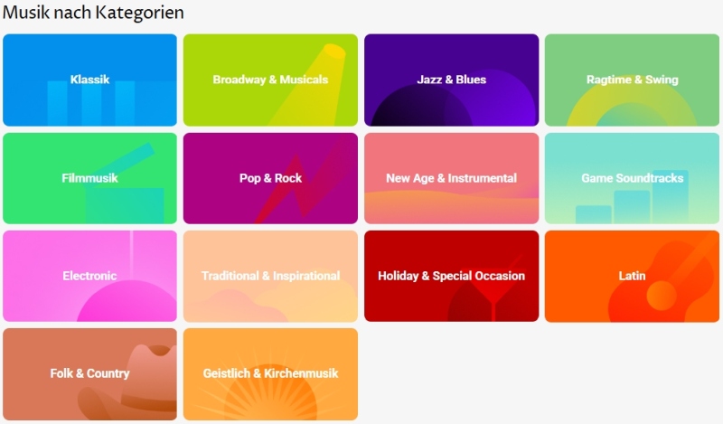 Genres in der OKTAV Online-Notenbibliothek für Piano